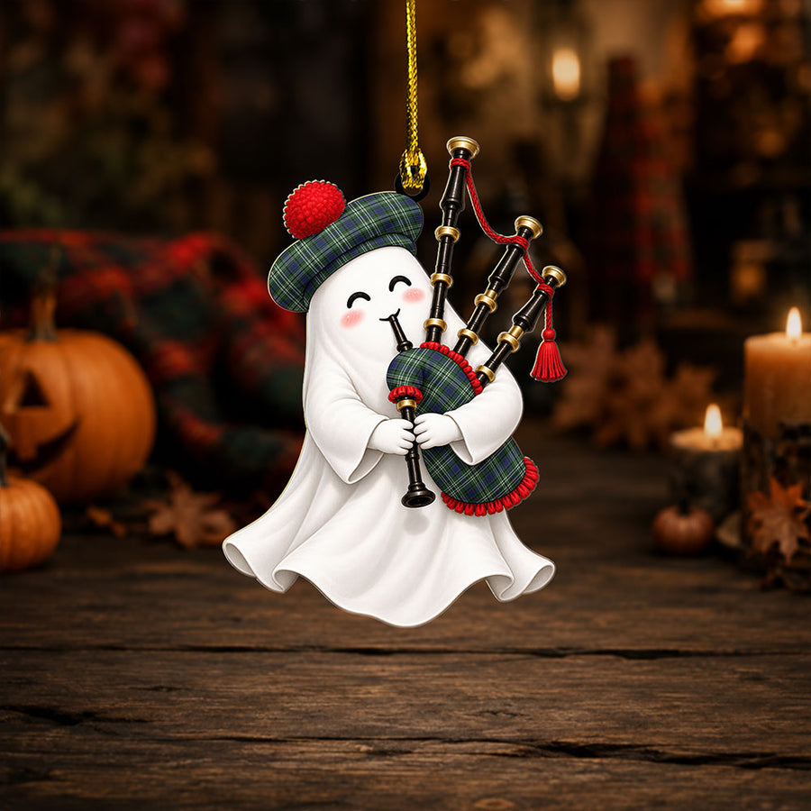 Scottish Blyth Tartan Ornament Highland Spirit Tartan Ghost Bagpipe Halloween