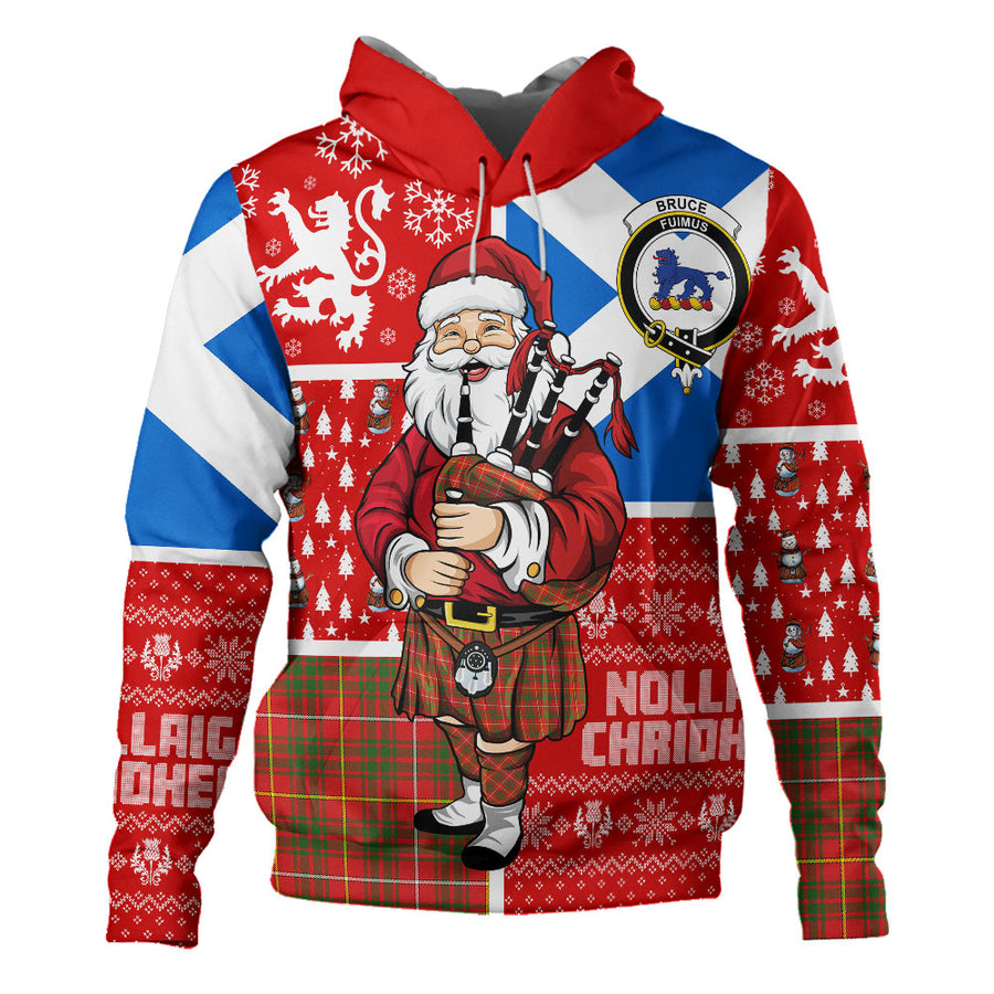Scottish Bruce Modern Clan Badge Tartan Hoodie Jolly Highland Piper Santa Christmas