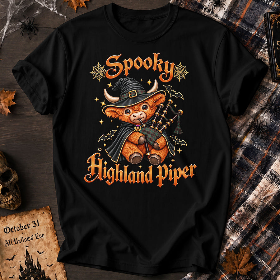 Scottish Buchan Ancient Tartan Tee Halloween Highland Piper Cow