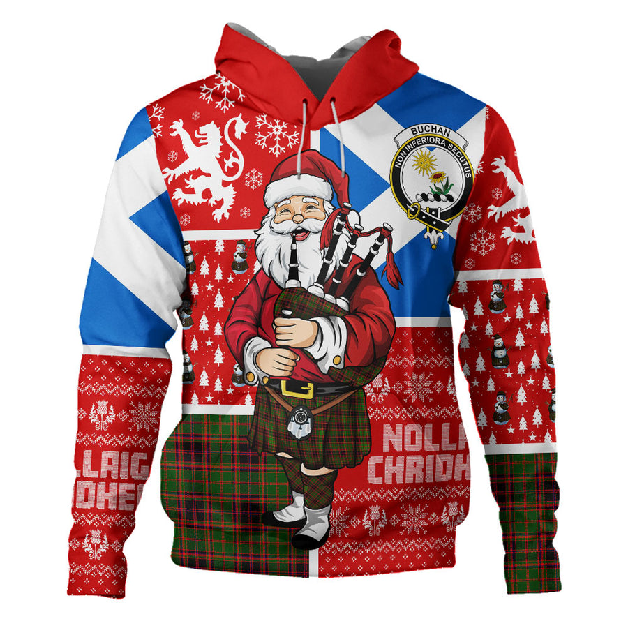 Scottish Buchan Modern Clan Badge Tartan Hoodie Jolly Highland Piper Santa Christmas