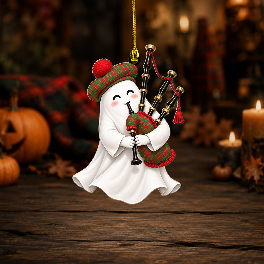 Scottish Burnett Ancient Tartan Ornament Highland Spirit Tartan Ghost Bagpipe Halloween