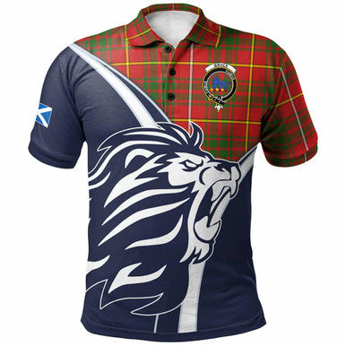 Scottish Bruce Clan Crest Tartan Polo Shirt - Scottish Flag With Lion Front Side Tartan Plaid