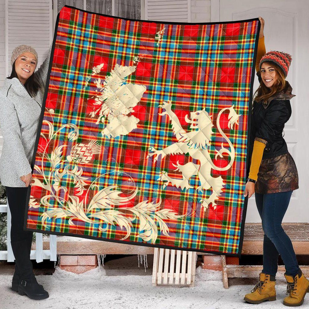 Cathcart Tartan Crest Premium Quilt - Celtic Thistle Style