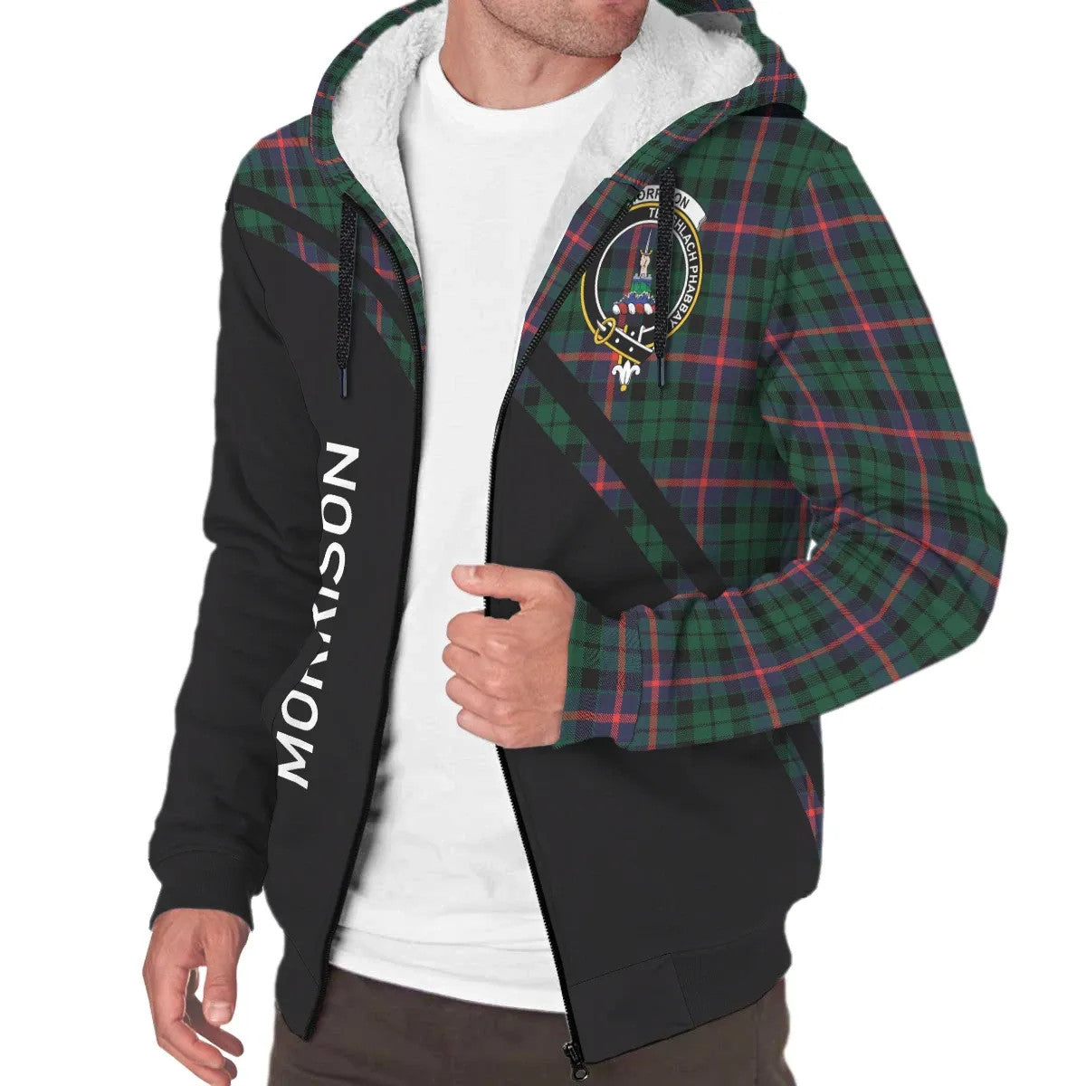 Morrison Red Modern Tartan Crest Hoodie