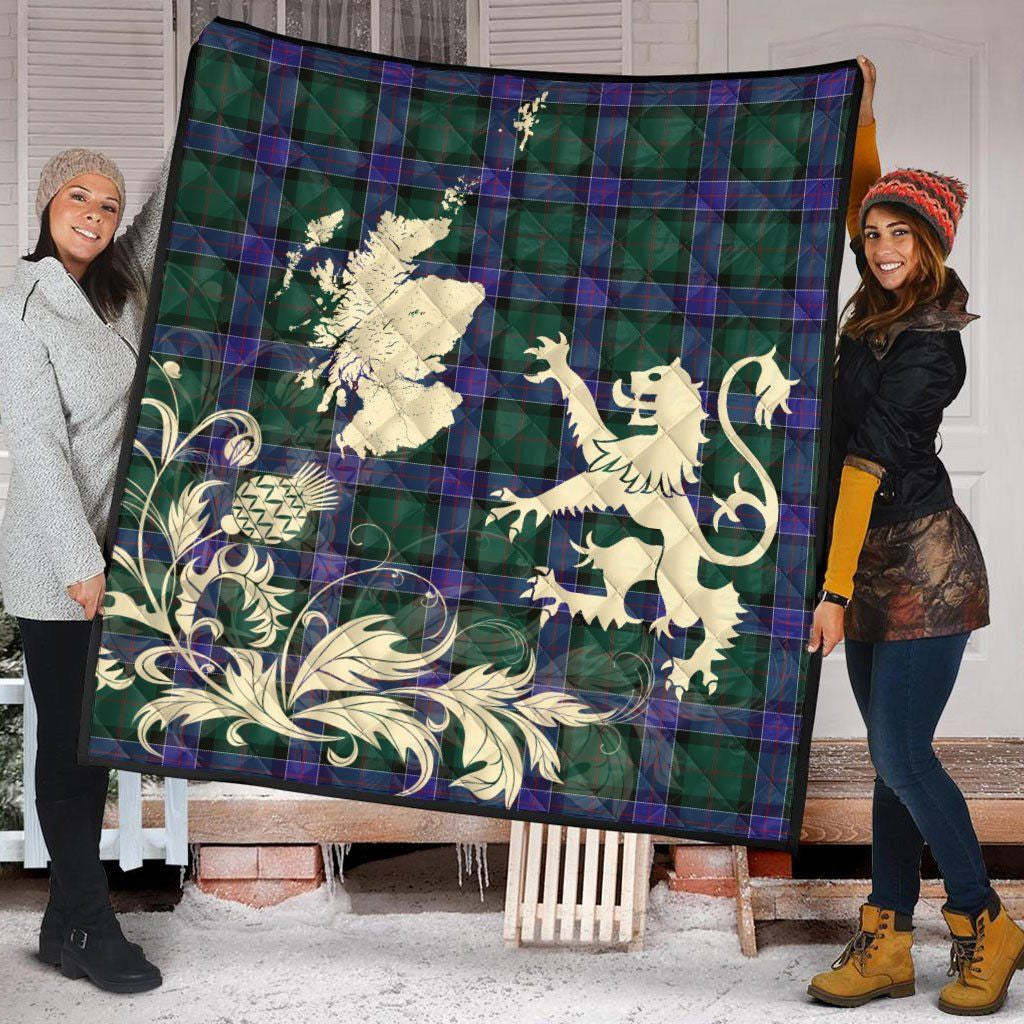 MacLean Hunting Tartan Crest Premium Quilt - Gold Thistle Style SP