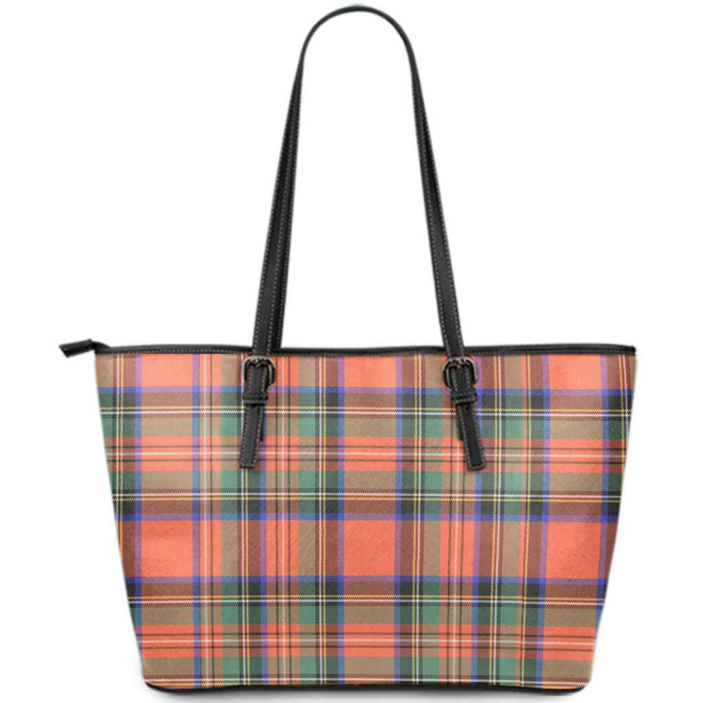 Stewart Old Ancient Tartan Leather Tote Bag Thistle Royal Style