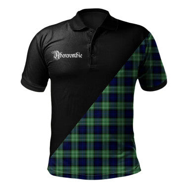 Scottish Abercrombie Clan Crest Tartan Polo Shirt - Military Logo Front Side Tartan Plaid
