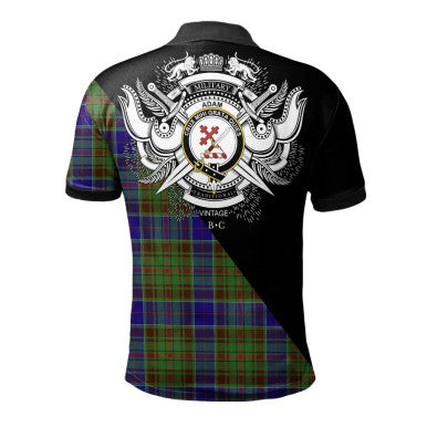 Scottish Adam Clan Crest Tartan Polo Shirt - Military Logo Back Side Tartan Plaid