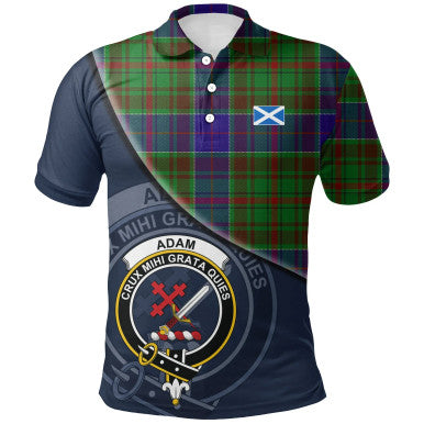 Scottish Adam Clan Crest Tartan Polo Shirt - Bend Style Front Side Tartan Plaid