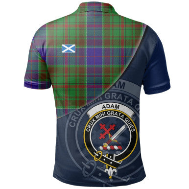 Scottish Adam Clan Crest Tartan Polo Shirt - Bend Style Back Side Tartan Plaid