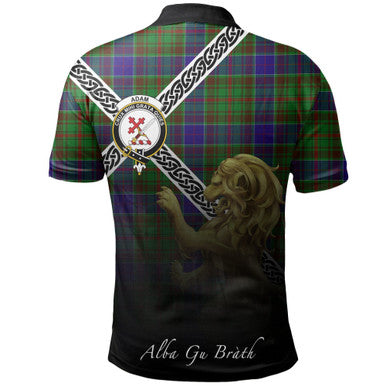 Scottish Adam Clan Crest Tartan Polo Shirt - Celtic with Scotland Lion Back Side Tartan Plaid