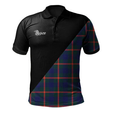 Scottish Agnew Modern Clan Crest Tartan Polo Shirt - Military Logo Front Side Tartan Plaid