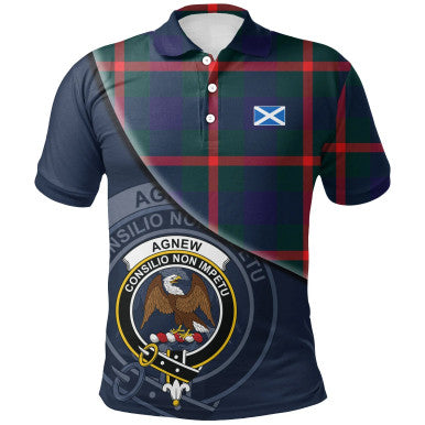 Scottish Agnew Modern Clan Crest Tartan Polo Shirt - Bend Style Front Side Tartan Plaid