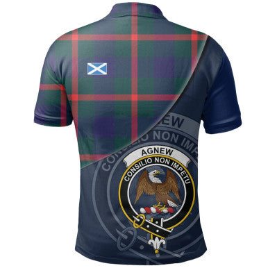 Scottish Agnew Modern Clan Crest Tartan Polo Shirt - Bend Style Back Side Tartan Plaid