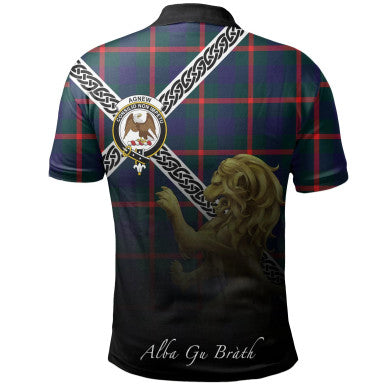Scottish Agnew Modern Clan Crest Tartan Polo Shirt - Celtic with Scotland Lion Back Side Tartan Plaid