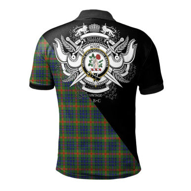 Scottish Aiton Clan Crest Tartan Polo Shirt - Military Logo Back Side Tartan Plaid