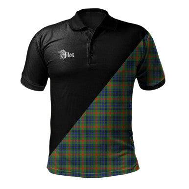 Scottish Aiton Clan Crest Tartan Polo Shirt - Military Logo Front Side Tartan Plaid