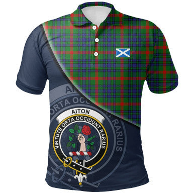 Scottish Aiton Clan Crest Tartan Polo Shirt - Bend Style Front Side Tartan Plaid