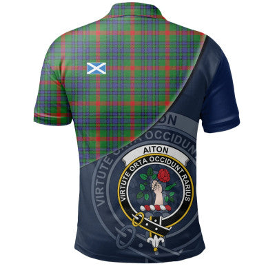 Scottish Aiton Clan Crest Tartan Polo Shirt - Bend Style Back Side Tartan Plaid