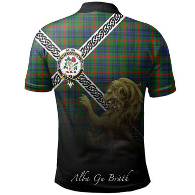 Scottish Aiton Clan Crest Tartan Polo Shirt - Celtic with Scotland Lion Back Side Tartan Plaid