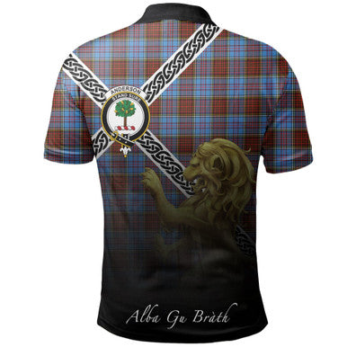 Scottish Anderson Modern Clan Crest Tartan Polo Shirt - Celtic with Scotland Lion Back Side Tartan Plaid