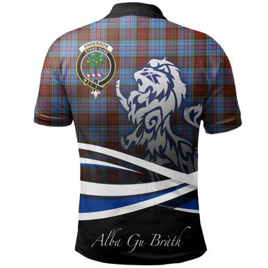Scottish Anderson Modern Clan Crest Tartan Polo Shirt - Scotland Lion Back Side Tartan Plaid