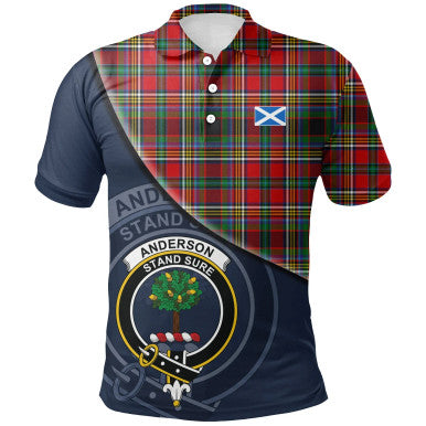 Scottish Anderson of Arbrake Clan Crest Tartan Polo Shirt - Bend Style Front Side Tartan Plaid