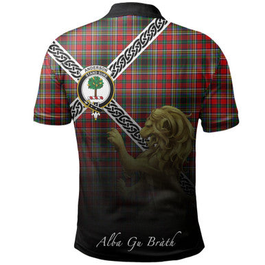 Scottish Anderson of Arbrake Clan Crest Tartan Polo Shirt - Celtic with Scotland Lion Back Side Tartan Plaid