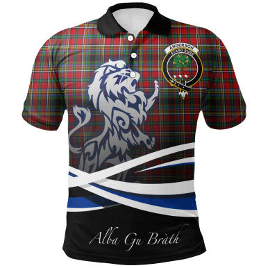 Scottish Anderson of Arbrake Clan Crest Tartan Polo Shirt - Scotland Lion Front Side Tartan Plaid