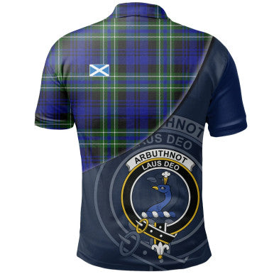 Scottish Arbuthnot Modern Clan Crest Tartan Polo Shirt - Bend Style Back Side Tartan Plaid