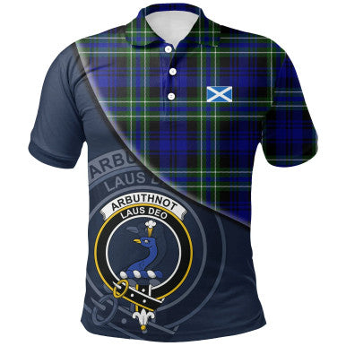 Scottish Arbuthnot Modern Clan Crest Tartan Polo Shirt - Bend Style Front Side Tartan Plaid