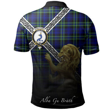 Scottish Arbuthnot Modern Clan Crest Tartan Polo Shirt - Celtic with Scotland Lion Back Side Tartan Plaid