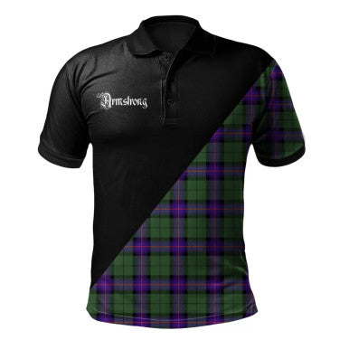 Scottish Armstrong Modern Clan Crest Tartan Polo Shirt - Military Logo Front Side Tartan Plaid