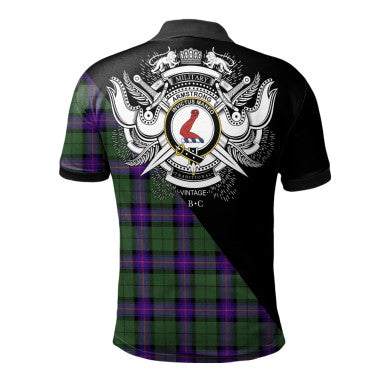 Scottish Armstrong Modern Clan Crest Tartan Polo Shirt - Military Logo Back Side Tartan Plaid