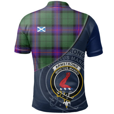 Scottish Armstrong Modern Clan Crest Tartan Polo Shirt - Bend Style Back Side Tartan Plaid