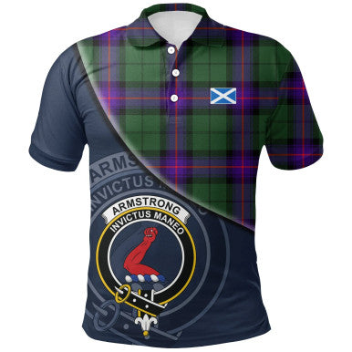 Scottish Armstrong Modern Clan Crest Tartan Polo Shirt - Bend Style Front Side Tartan Plaid