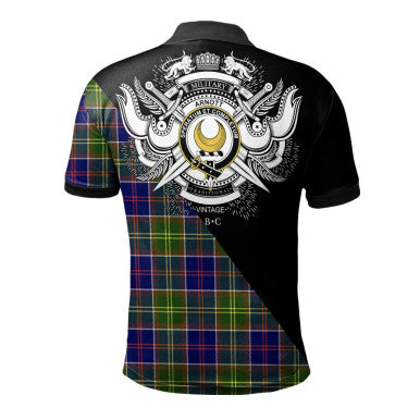 Scottish Arnott Clan Crest Tartan Polo Shirt - Military Logo Back Side Tartan Plaid