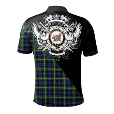 Scottish Baillie Modern Clan Crest Tartan Polo Shirt - Military Logo Back Side Tartan Plaid