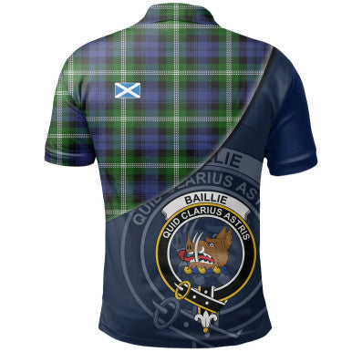 Scottish Baillie Modern Clan Crest Tartan Polo Shirt - Bend Style Back Side Tartan Plaid
