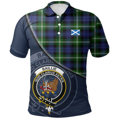 Scottish Baillie Modern Clan Crest Tartan Polo Shirt - Bend Style Front Side Tartan Plaid