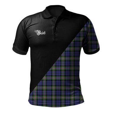 Scottish Baird Modern Clan Crest Tartan Polo Shirt - Military Logo Front Side Tartan Plaid