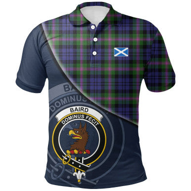 Scottish Baird Modern Clan Crest Tartan Polo Shirt - Bend Style Front Side Tartan Plaid