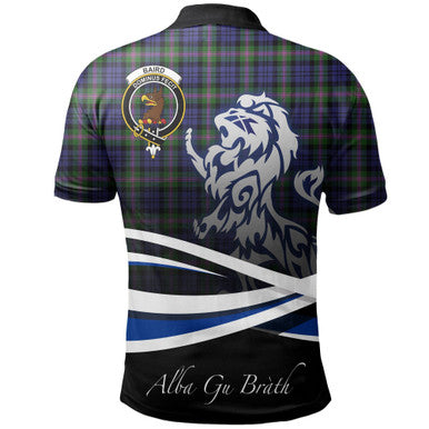 Scottish Baird Modern Clan Crest Tartan Polo Shirt - Scotland Lion Back Side Tartan Plaid