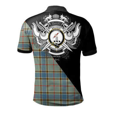 Scottish Balfour Blue Clan Crest Tartan Polo Shirt - Military Logo Back Side Tartan Plaid