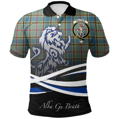 Scottish Balfour Blue Clan Crest Tartan Polo Shirt - Scotland Lion Front Side Tartan Plaid