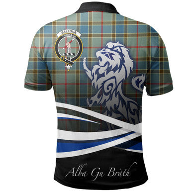Scottish Balfour Blue Clan Crest Tartan Polo Shirt - Scotland Lion Back Side Tartan Plaid