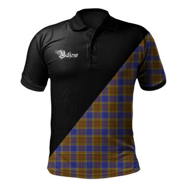 Scottish Balfour Modern Clan Crest Tartan Polo Shirt - Military Logo Front Side Tartan Plaid