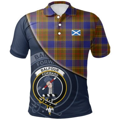 Scottish Balfour Modern Clan Crest Tartan Polo Shirt - Bend Style Front Side Tartan Plaid