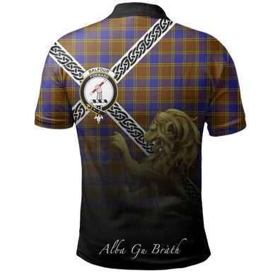 Scottish Balfour Modern Clan Crest Tartan Polo Shirt - Celtic with Scotland Lion Back Side Tartan Plaid