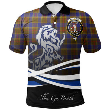 Scottish Balfour Modern Clan Crest Tartan Polo Shirt - Scotland Lion Front Side Tartan Plaid